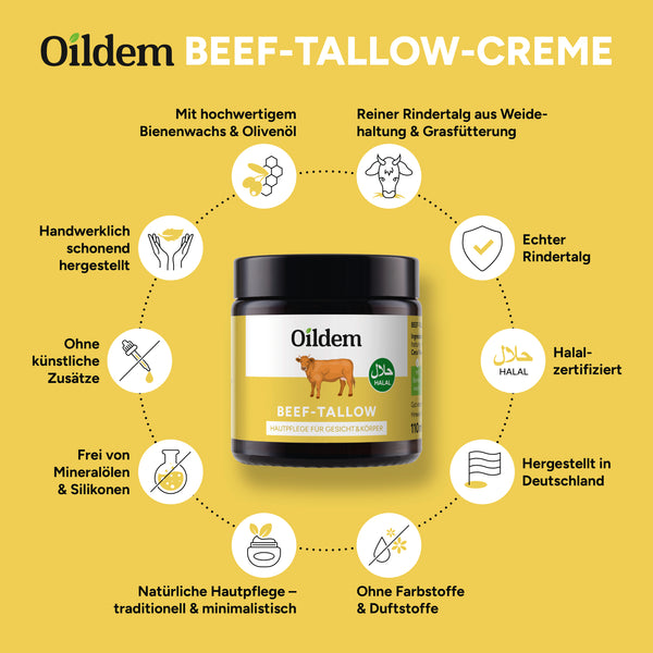 Oildem Beef Tallow Creme, Rindertalg Skincare - Halal - 110ml
