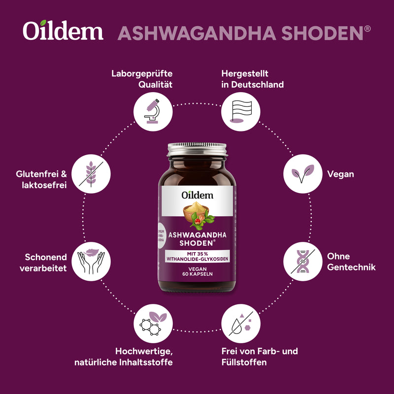 Oildem Ashwagandha Shoden - Premiumrohstoff - 35% Withanolid-Gehalt - laborgeprüft
