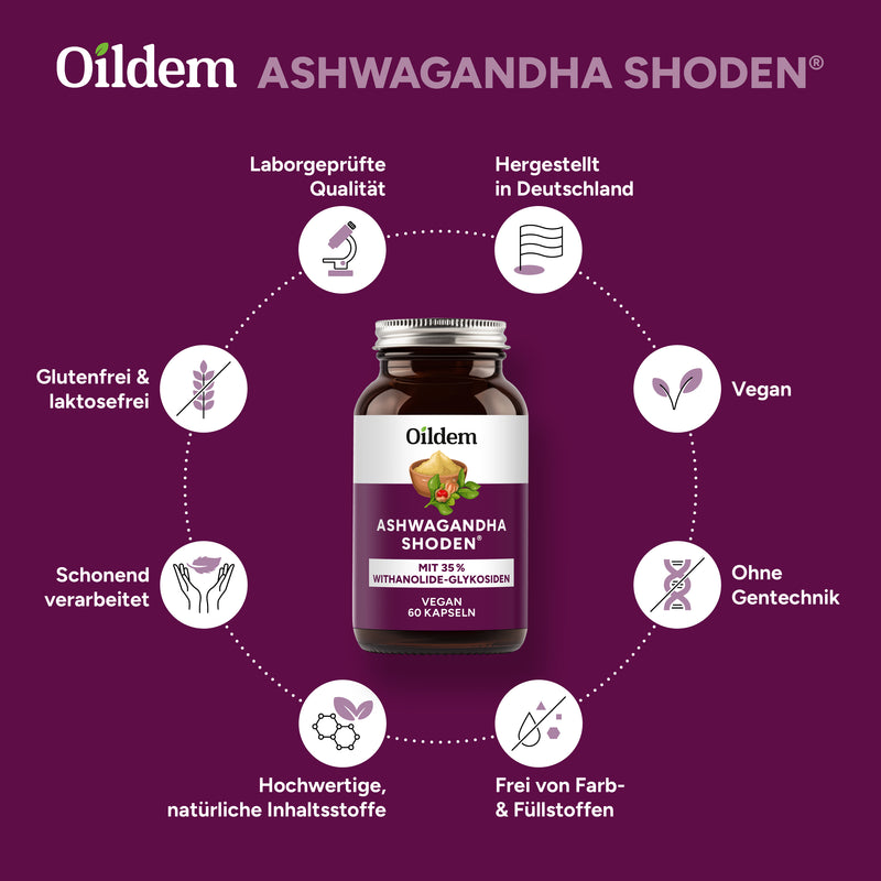 Oildem Ashwagandha Shoden - Premiumrohstoff - 35% Withanolid-Gehalt - laborgeprüft