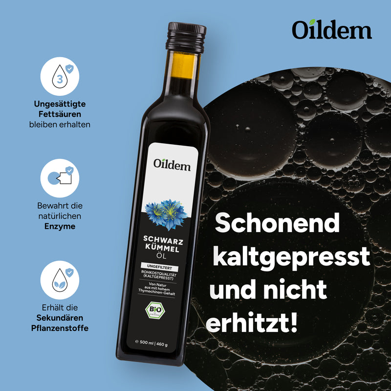 Oildem Bio-Schwarzkümmelöl 500ml (UNGEFILTERT)