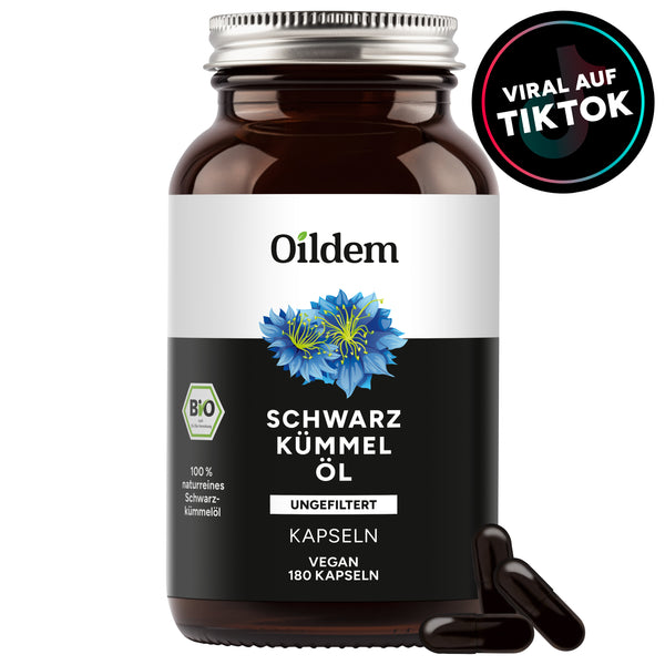 Oildem Bio-Schwarzkümmelöl Kapseln Vegan (UNGEFILTERT), (Ohne Hitze)