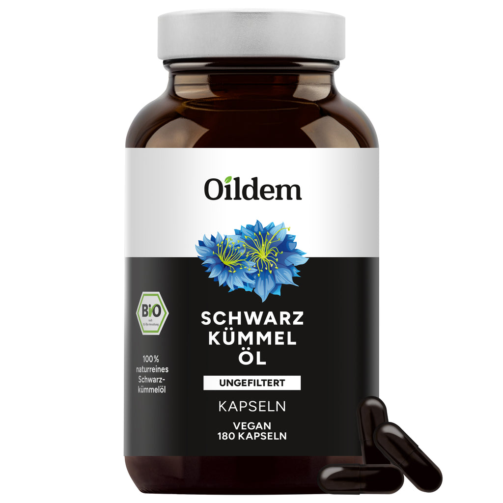 Oildem Bio Schwarzkümmelöl Kapseln vegan (ungefiltert)