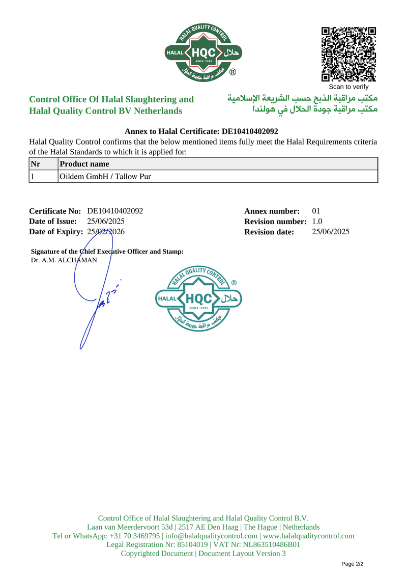 Oildem Beef Tallow Creme, Rindertalg Skincare - Halal - 110ml